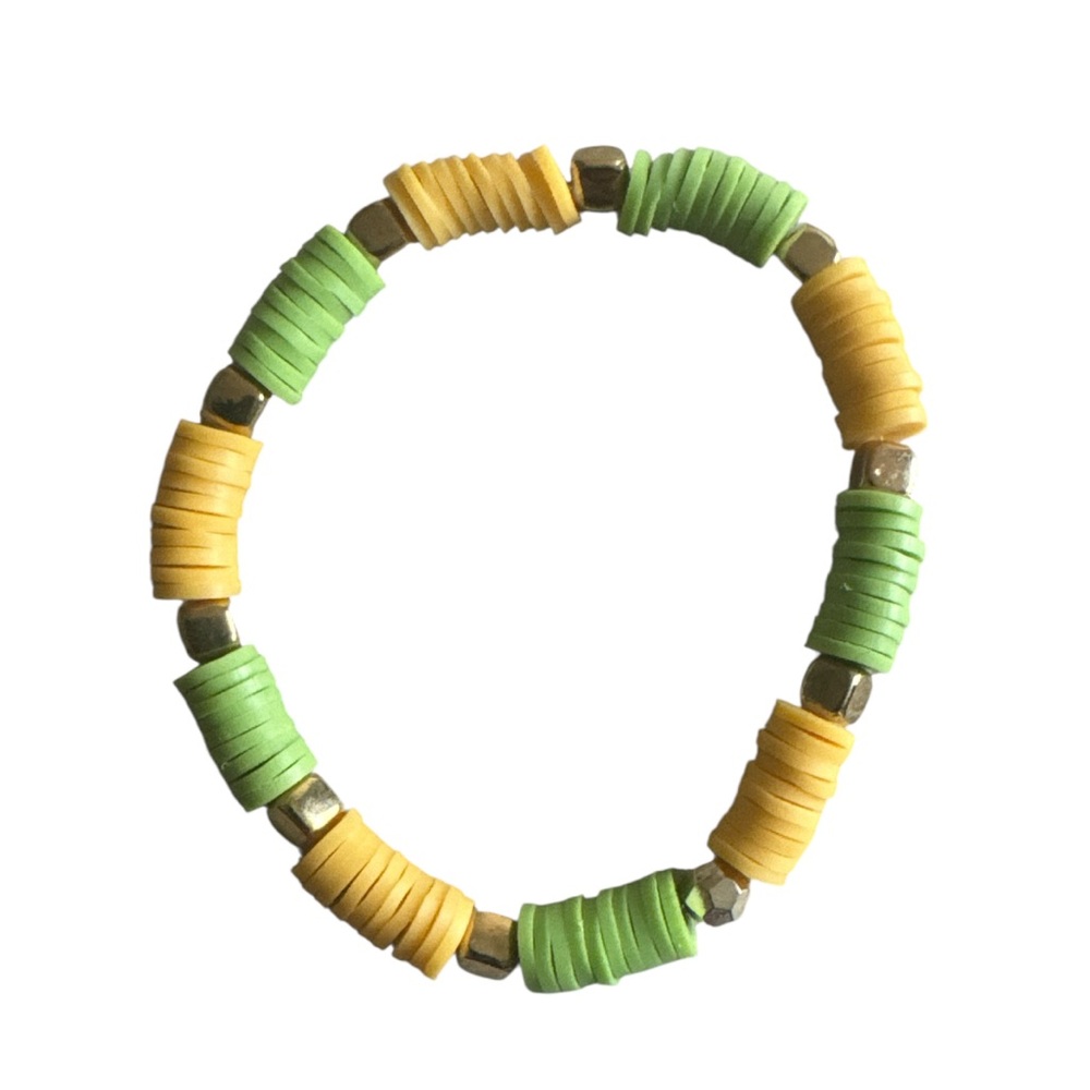 3 FOR $10 HANDCRAFTED Green & Yellow Clay Beaded Bracelet